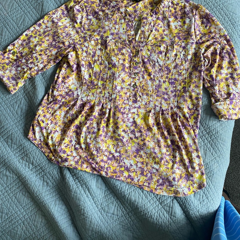 Cocomo Pink and Yellow Boxy Blouse with Mandarin Collar